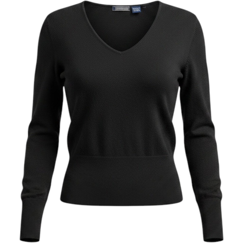 Harolds Womens Black V-Neck Long Sleeve Cotton Blend Knit Sweater Size S